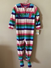 New Carter's Girls 1 Piece 3 Yr Cozy Fleece PJs Pajamas Striped Colorful LOVE