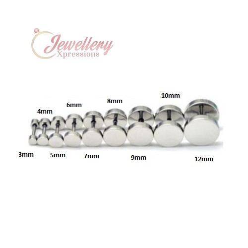 10mm Fake Ear Plugs – Stainless Steel Studs – Men's Unisex Body Piercing (Multicolor Set)