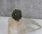 Vintage Sterling Silver Old Green Turquoise Navajo Flower Ring Native American 6