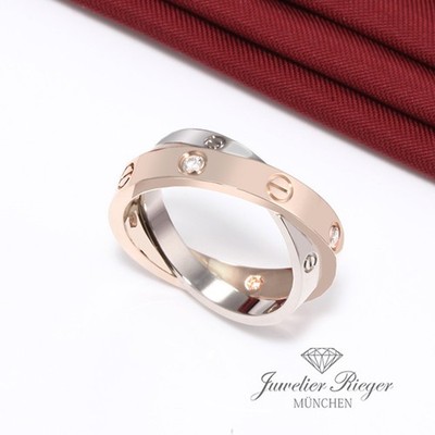 Cartier Ring Love Rosegold & Weissgold 750 6 Diamanten Größe 51 Gold