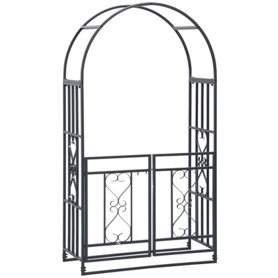 Gartenbogen Doppeltor dunkelgrau Stahl 114x50x206cm rustikal Laube mit Bogentor