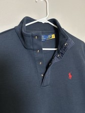 Polo Ralph Lauren Performance Mock Neck Pullover Sweater Navy Large Red Pony