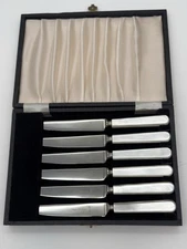 Marvelous 6 Viners of Sheffield England Mother of Pearl Handle Steak Knives