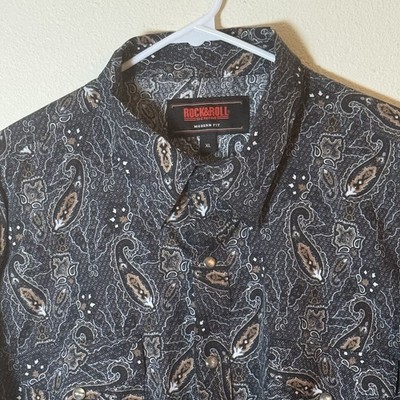 Rock & Roll Denim Paisley Snap Front Shirt Mens XL Western Modern Fit