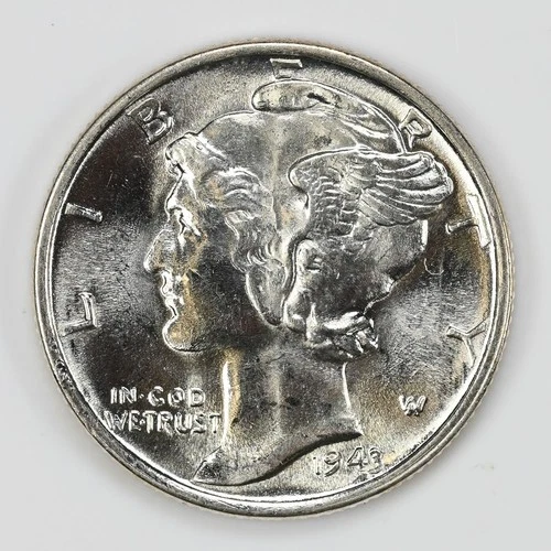 1943 FB Mercury Dime GEM BU Silver 10c