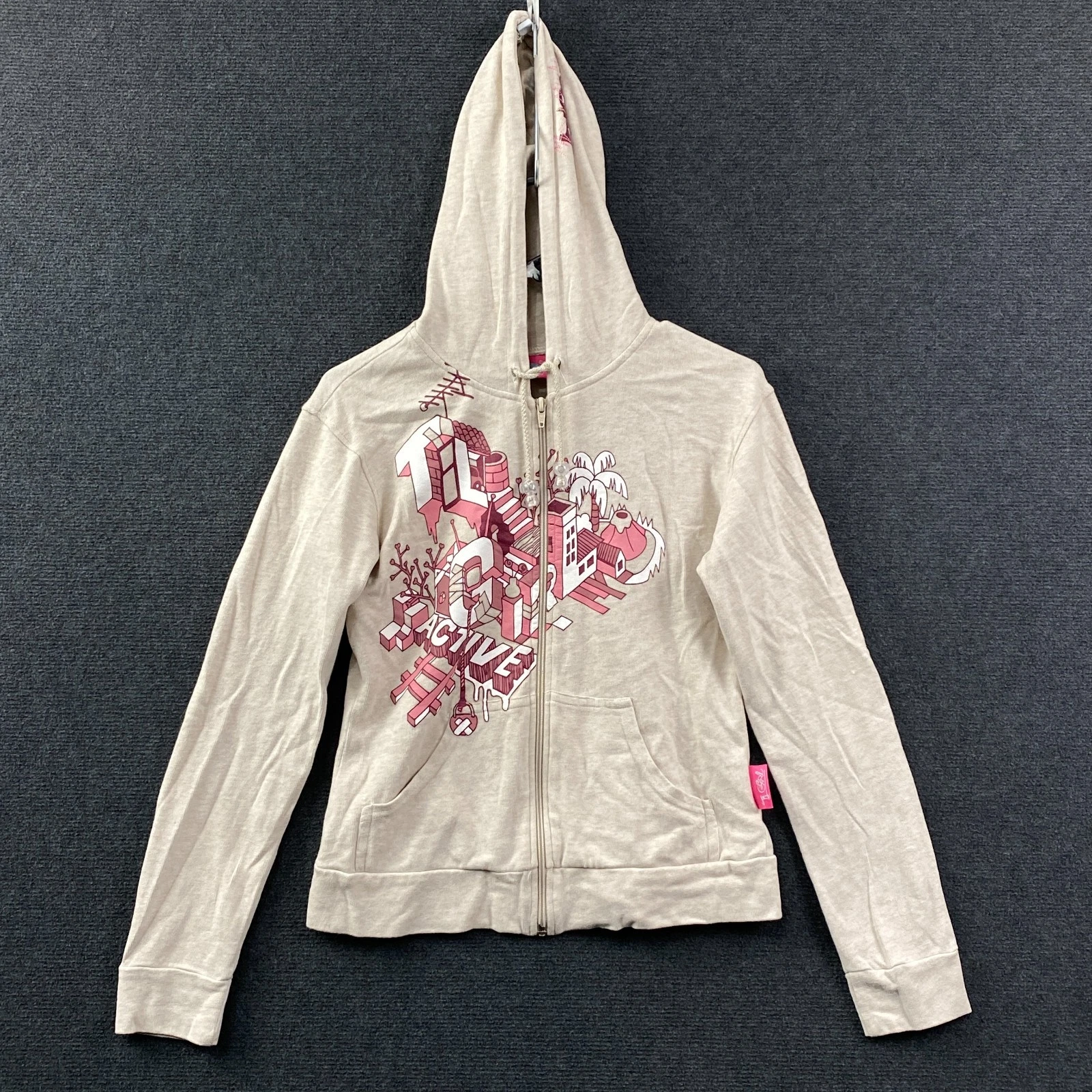 TL Girl Womens Full Zip Hoodie Beige Pink Graphic Drawstring Pockets Y2K Size M
Opens in a new windo