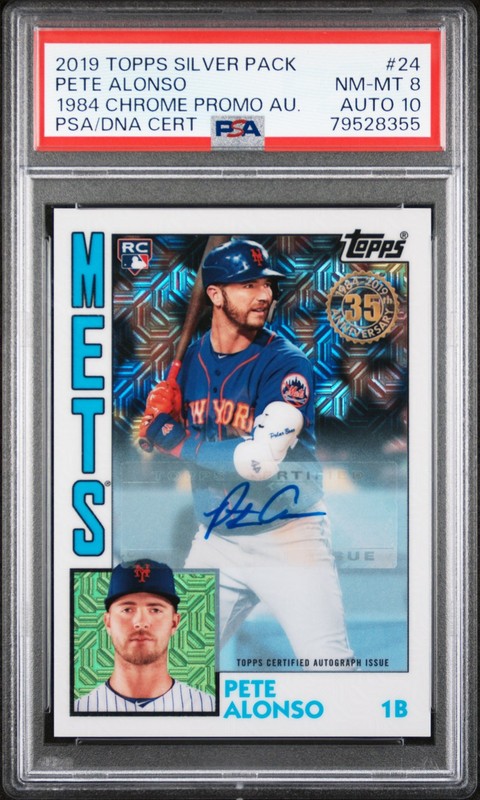 2019 Topps Silver Pack Pete Alonso 1984 Chrome Promo Autographs /149 PSA 8