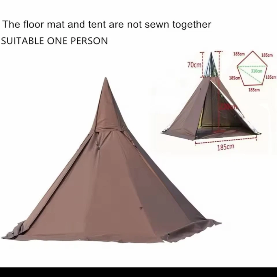 Tienda Tipi Impermeable Camping Exterior Pirámide Tipi Tienda con Estufa Agujero Gato Foto 4 de 4