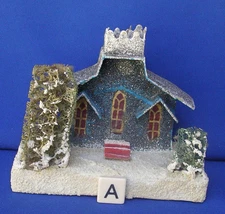 VINTAGE CHRISMTAS PUTZ CARDBOARD VILLAGE HOUSE MICA Snow ~ JAPAN A