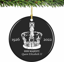 Queen Elizabeth II Christmas Ornament Porcelain Coronation Crown 1926-2022 Roya