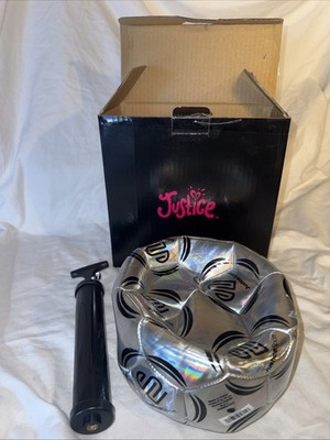 Justice Sport Size 4 Holographic Chrome Soccer Ball & Hand Pump New In Box