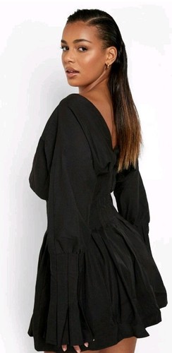 BOOHOO PLEATED BLACK SHORT DRESS SIZE 6 - Picture 2 of 9