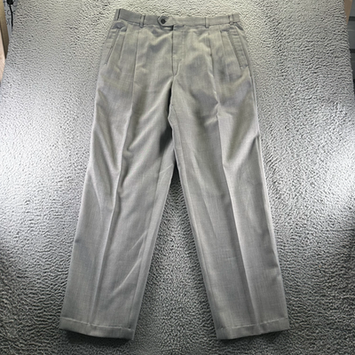 #ad Mazzoni Pant Mens 36x32 Gray Polyester Dress Straight Pleated Business Formal $24.88