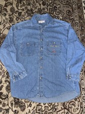 Vintage Guess Jeans Shirt Mens Medium Light Blue Denim Button Down Crest 90s
