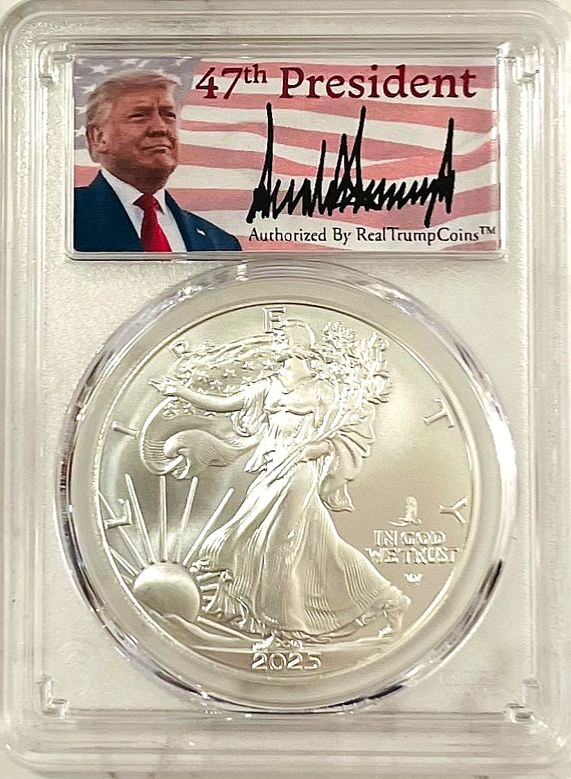 2025-(P) Silver Eagle/Eagle Privy DONALD TRUMP LABEL PCGS MS70