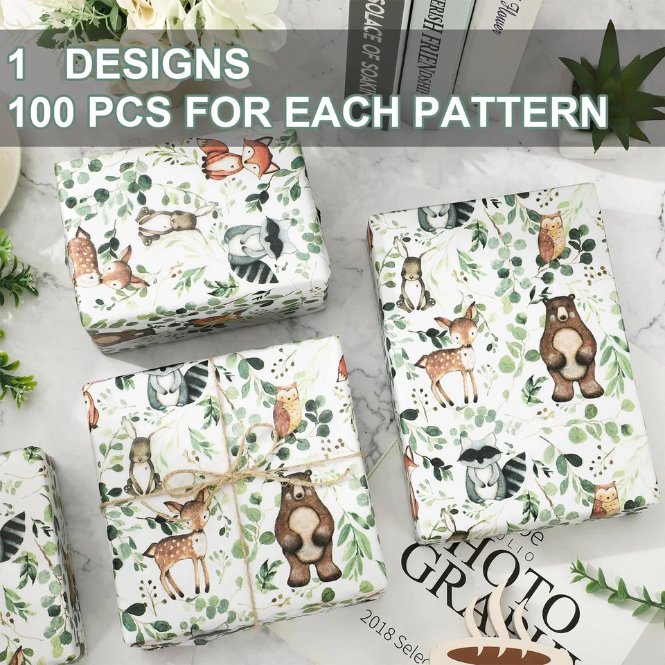 100 Sheets Woodland Animal Tissue Paper Eucalyptus Forest Animal Gift Wrappin... - Image 3 of 4