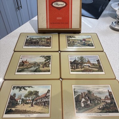 Pimpernel English Villages Tischsets 6er Set Korkrücken 12x9 Vintage Verpackt