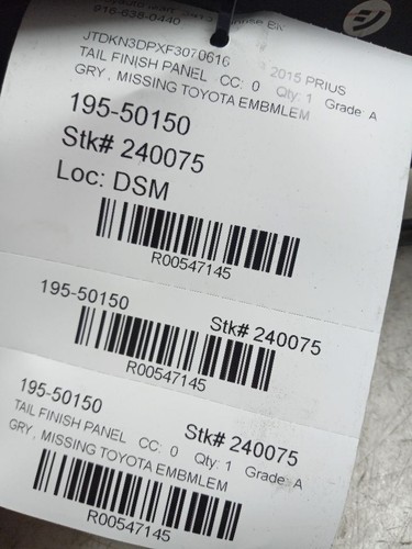 10-15 TOYOTA PRIUS PLUG-IN 1.8L FWD AT REAR TAIL FINISH PANEL - Foto 6 di 12