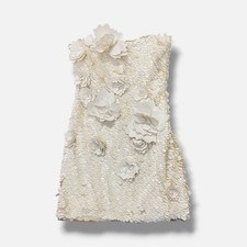 HALSTON Women's White Farren Leather Paillette Mini Dress Size 2