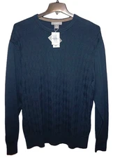 Mens 100% Supima Cotton Sweater XL Navy Blue Diamond Pattern Cremieux Signature
