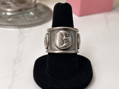 Vintage Sergio Bustamante, Sterling Silver  Moon Ring Signed 925 Sz8, 1980 s