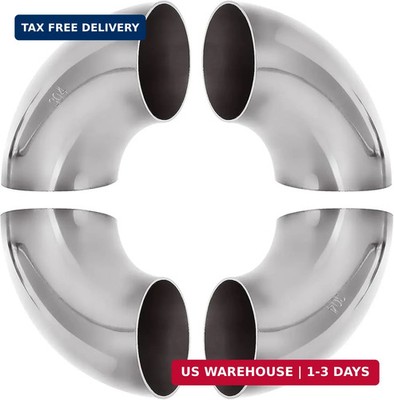 4 Pack 304 Stainless Steel Mandrel Bend Elbow, 90 Degree Exhaust Elbow Pipe, 2.5