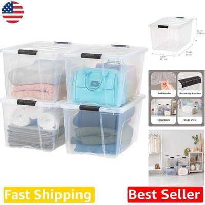 Heavy Duty 72 Qt Storage Containers - 4 Pack, USA Made, Stackable, Transparent