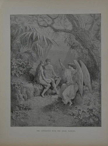 Antique Gustave Dore Religious Art Print Conference With Raphael Printed 1880