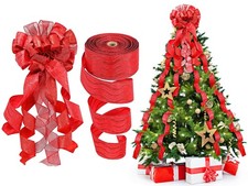 Large Bow Christmas Tree Wreath Topper Glitter Streamer Red 12x34 Inch 1 PCS