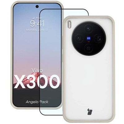 Handyhülle + Glas für Vivo X300 Bizon Case Cover Etui Hülle Getönte/Beige