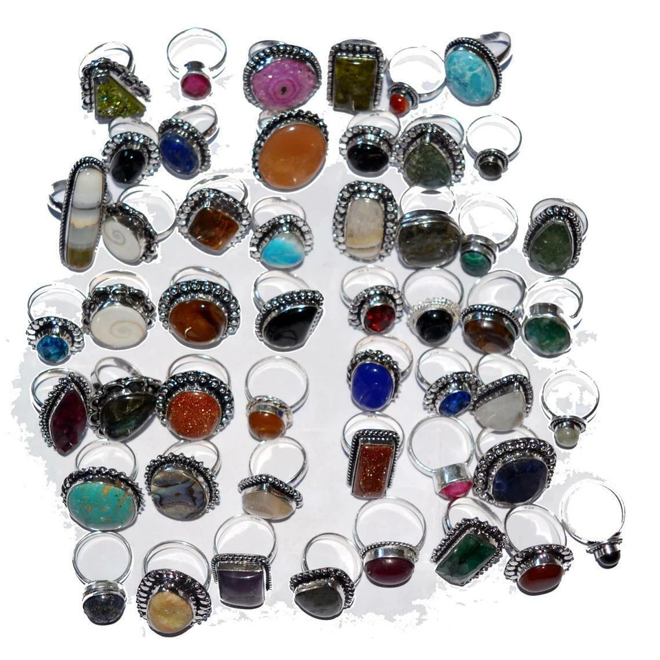 Lote de anillos de diseñador al por mayor enchapados en plata de ley 925 con piedras preciosas de mal de ojo y mezcla Foto 3 de 4