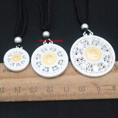 Solid 999 Fine Silver Buddhist The Eight Auspicious Symbols Amulet Pendant