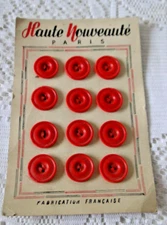 Antique Buttons Lot Twelve Red Plastic On Postcard 2 Holes 20MM