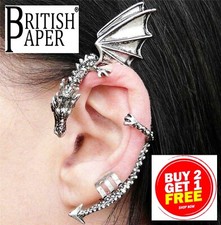 NEW DRAGON EAR CUFF SILVER GOLD FAKE EARRING CLIP ON PUNK STUD WRAP SNAKE GOTHIC