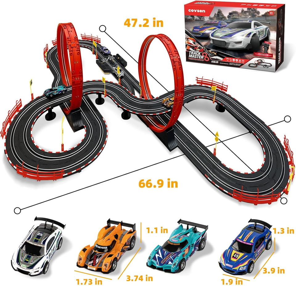 Slot Car Race Track 30FT Electric Race Car Track with 4 High-Speed 1:43 ...