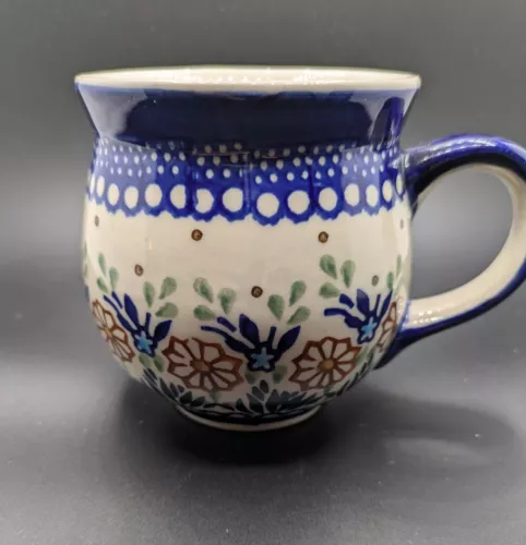 Polish Pottery Coffee Mug Floral Bubble 24 Oz.  Manufakura Boleslawiec Poland