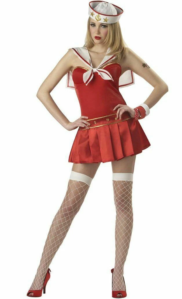 fancy dress sailor outfit ladies Womens Sailor Costume Dress Hat & Wrist Cuffs XL (14-16)