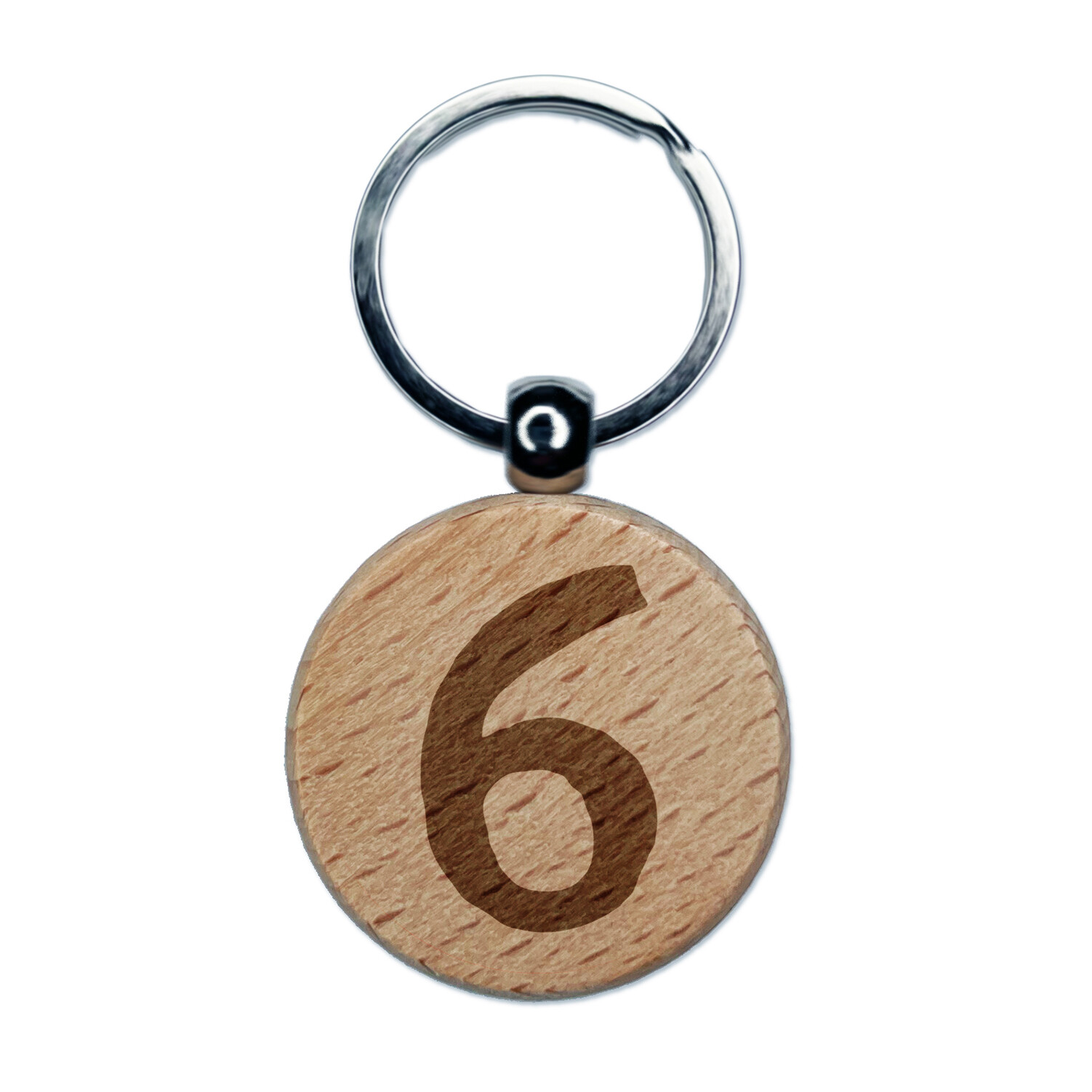 Vintage Typewriter Font Wooden Keychain - Number 6 Engraved Charm