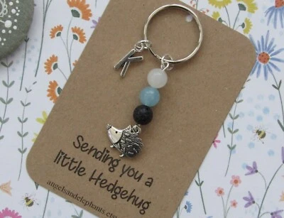 ANGELS & ELEPHANTS Hedgehog Keyring, Diffuser Keyring, Gemstone, Personalised, Thank You Gift Xmas