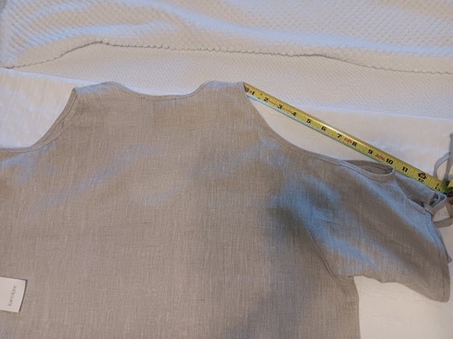 NWT LINEN! Karen Kane top Shirt XL Oat Tan V Neck Cold Shoulder Batwing Sleeve - Picture 13 of 18