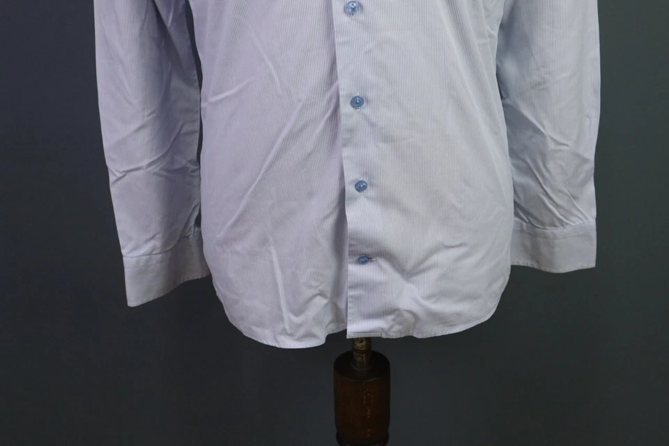 Eton Slim Blue Pinstripe Long Sleeve Button Down Shirt Size 40 / 15 3/4 - Image 3 of 4