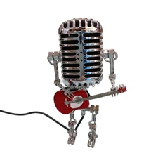 Retro Microphone Robot USB Lamp Holding Guitar Vintage for Table Decor Gift USA
