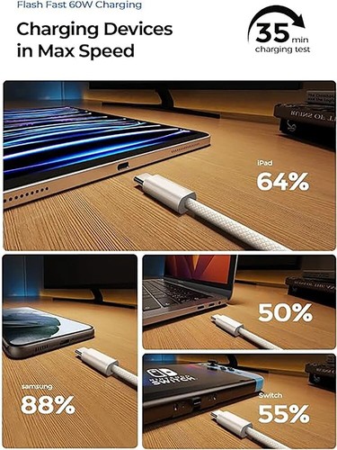 Cable USB-C a USB-C De Para Apple iPhone 15 16 Samsung Xiaomi Carga Rápida 60W - Imagen 2 de 12