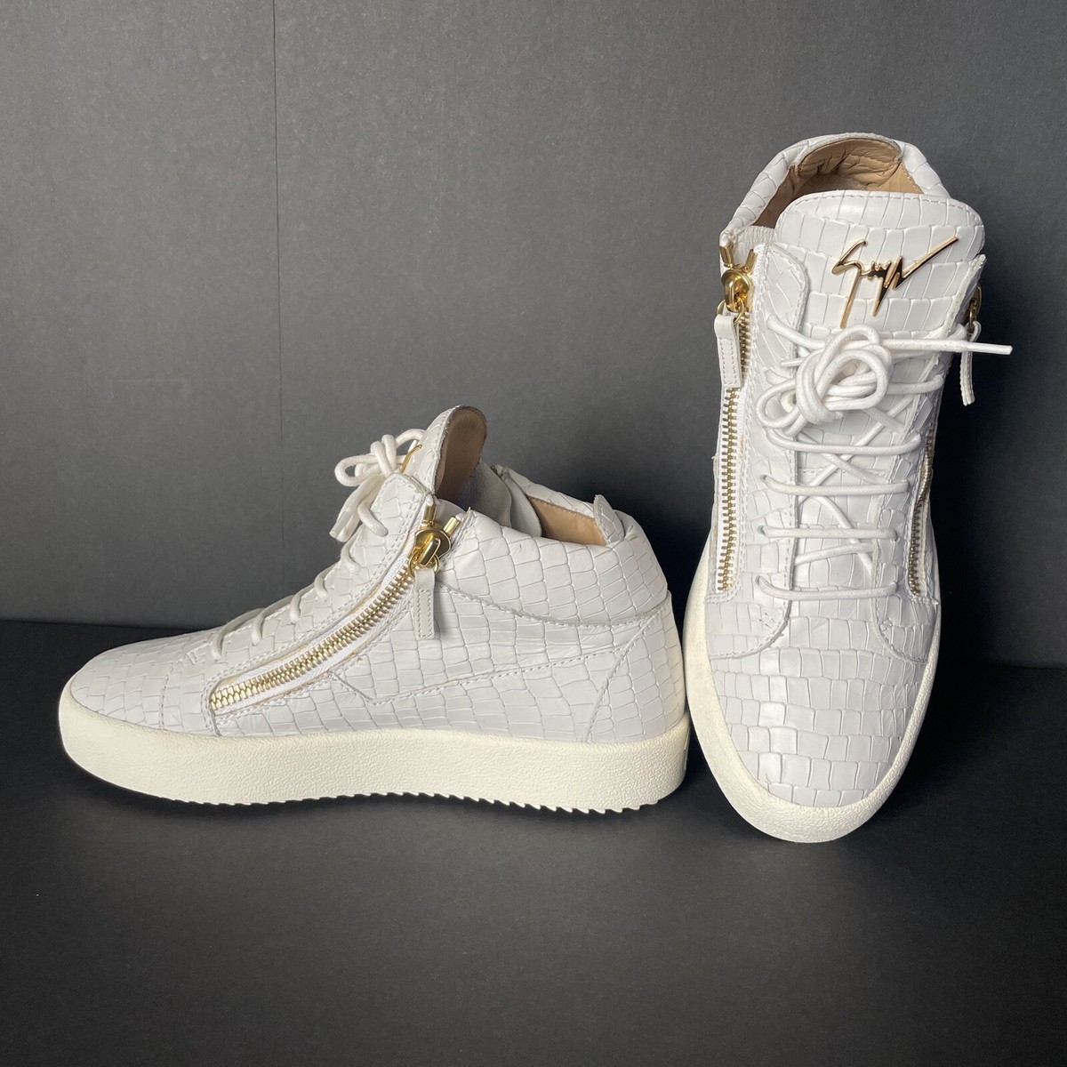 Giuseppe Zanotti White Croc-Embossed High-Top Sneakers with Gold Hardware GIUSEPPE ZANOTTI Croc Embossed Leather London High Top  main image 3