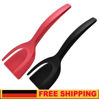 2 In 1 Egg Flipper Tongs Solid Frying Steak Pancake Tongs Portable Kitchen Tool 