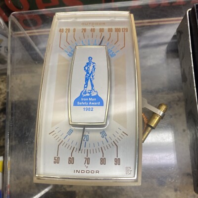 vintage indoor outdoor thermometer Iron Man Safety Award 1982