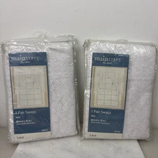 Lot 2 Mainstays Home White Lace Deanna Pair Swags 80” W X 38” L Vintage Curtains