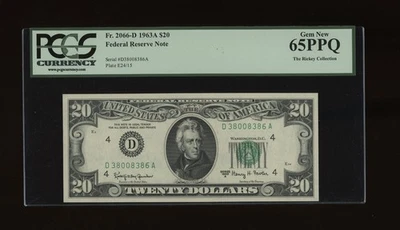 DBR 1963-A $20 FRN Cleveland Gem Fr. 2066-D PCGS 65 PPQ Serial D38008386A - Image 1 of 2