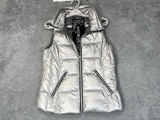 Anorak Vest Womens Small Silver Down Puffer Quilted Full Zip Pockets Warm