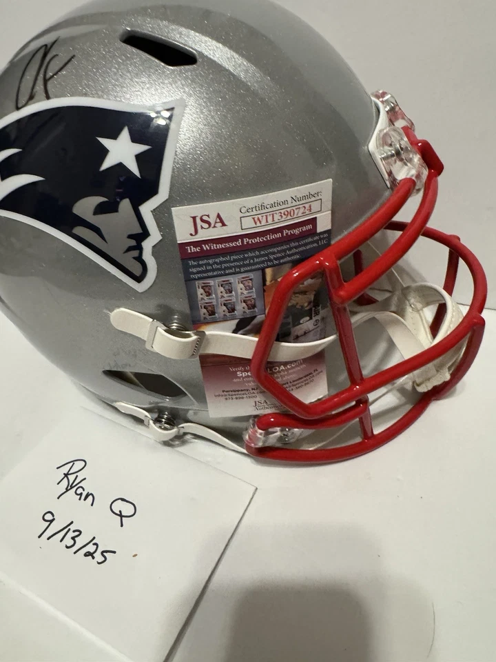 Casco Chad Johnson Ochocinco NFL New England Patriots casco tamaño completo JSA Foto 3 de 4